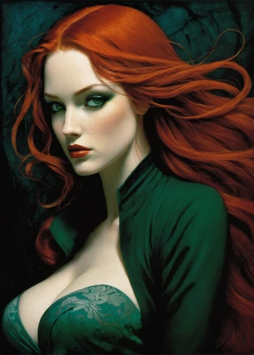 poison ivy,red-haired,rusalka,redheads,red head,redhead doll,vampire woman,gothic portrait,gothic woman,fantasy portrait,redhair,redheaded,celtic queen,siren,fantasy art,celtic woman,ariel,fantasy woman,vampire lady,green mermaid scale,Illustration,Realistic Fantasy,Realistic Fantasy 29