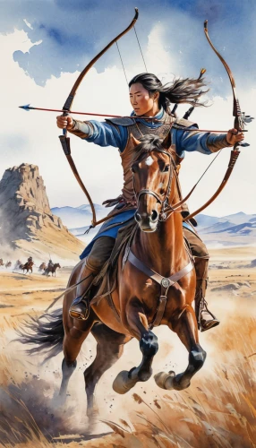 mongolian,yi sun sin,western riding,inner mongolia,wind warrior,bow and arrows,longbow,mongolian tugrik,warrior woman,mongolia eastern,buckskin,female warrior,inner mongolian beauty,utonagan,cavalry,bows and arrows,horse herder,mongolia,horseback,cowboy mounted shooting,Illustration,Paper based,Paper Based 25