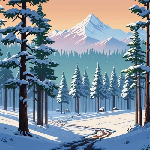 coniferous forest,winter landscape,snow landscape,winter forest,snowy landscape,winter background,snowy peaks,temperate coniferous forest,snow trail,christmas landscape,snow scene,snowy mountains,salt meadow landscape,spruce forest,mount hood,mountain scene,spruce-fir forest,snow mountain,pine trees,christmas snowy background,Conceptual Art,Fantasy,Fantasy 06