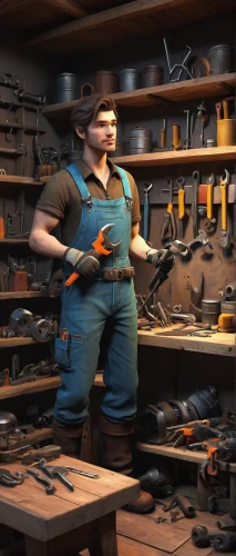 gunsmith,mechanic,rivet gun,wrenches,blue-collar worker,blue-collar,tradesman,tool belts,blacksmith,toolbox,tool belt,scrap dealer,workbench,car mechanic,tinsmith,handyman,fallout4,tinkering,repairman,technician,Illustration,Paper based,Paper Based 17