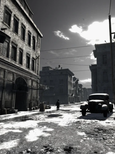 virginia city,black city,film noir,ghost town,warsaw uprising,stalingrad,fallout4,old linden alley,street scene,post apocalyptic,aronde,bogart village,cuba background,slums,desolate,the street,forties,greystreet,st-denis,old havana,Photography,Black and white photography,Black and White Photography 08