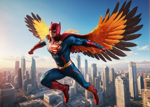 scarlet macaw,business angel,superhero background,cowl vulture,captain marvel,marvel comics,red super hero,phoenix rooster,flame robin,digital compositing,comic hero,super hero,phoenix,the archangel,feathered race,superhero,falcon,community manager,believe can fly,macaw,Illustration,Realistic Fantasy,Realistic Fantasy 26
