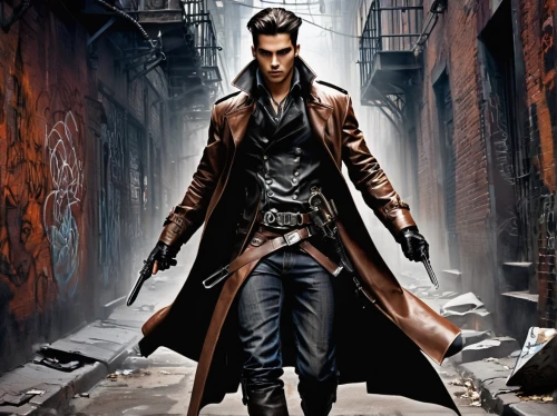 overcoat,frock coat,trench coat,long coat,action hero,black city,men clothes,daemon,black coat,old coat,male character,man's fashion,gothic fashion,men's wear,male model,fashion street,leather,spy visual,coat,johnnycake,Illustration,Abstract Fantasy,Abstract Fantasy 23