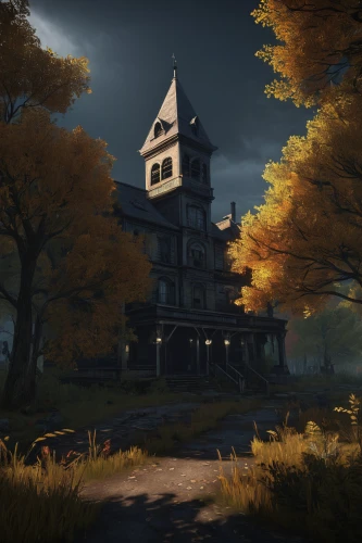 witch's house,witch house,the haunted house,devilwood,halloween background,house silhouette,autumn idyll,halloween scene,farmstead,haunted house,one autumn afternoon,autumn scenery,house in the forest,autumn theme,halloween and horror,autumn background,autumn morning,fall landscape,the autumn,autumn day,Illustration,American Style,American Style 07