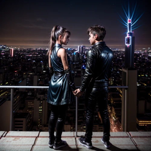 above the city,social,photo session at night,city lights,digital compositing,cosplay image,citylights,fusion photography,couple silhouette,photo shoot for two,pre-wedding photo shoot,portrait photographers,two people,new year's eve 2015,scene lighting,passion photography,visual effect lighting,cyberpunk,night photography,sience fiction