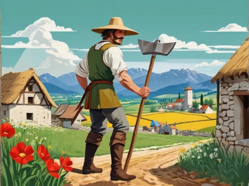 farmer,winemaker,game illustration,pilgrim,agriculture,east-european shepherd,viticulture,bavarian swabia,agricultural,permaculture,farmers,appenzeller,agroculture,farming,aggriculture,farmworker,gardener,travel poster,agricultural use,farmer in the woods,Art,Artistic Painting,Artistic Painting 44