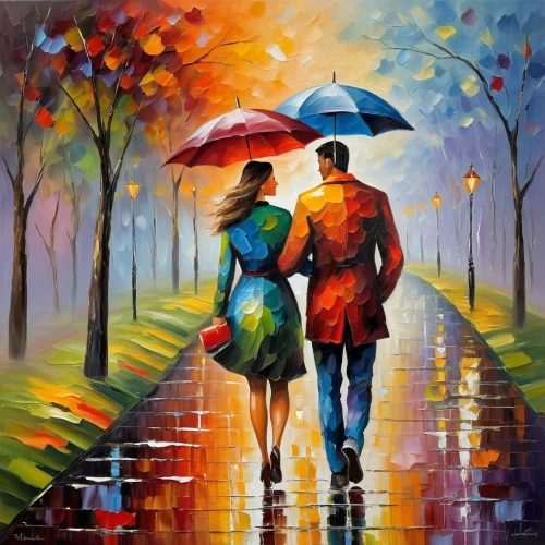 walking in the rain,oil painting on canvas,romantic scene,art painting,young couple,oil painting,dancing couple,two people,motif,umbrellas,love couple,loving couple sunrise,man with umbrella,in the rain,couple in love,romantic portrait,man and woman,beautiful couple,girl and boy outdoor,love in the mist,Conceptual Art,Oil color,Oil Color 22