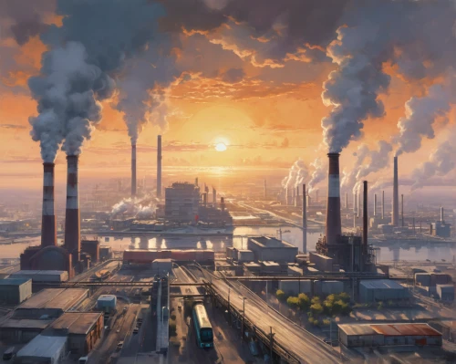 industrial landscape,factories,refinery,industries,industrial plant,industry,heavy water factory,industrial area,steel mill,industry 4,petrochemical,chemical plant,coal-fired power station,factory chimney,industrial,lignite power plant,petrochemicals,industrial smoke,coal fired power plant,factory ship,Conceptual Art,Oil color,Oil Color 10