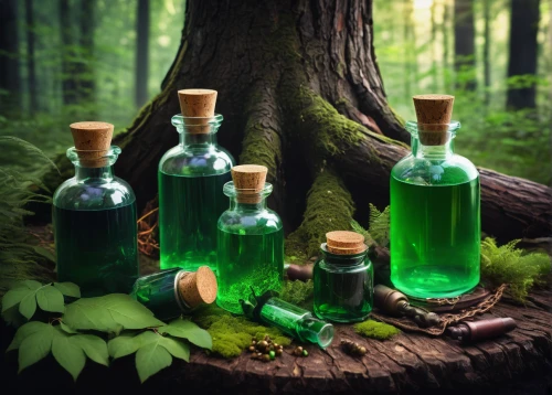 potions,natural perfume,naturopathy,apothecary,bottles of essential oils,green forest,amazonian oils,glass bottles,natural oil,poison bottle,plant oil,forest background,chlorophyll,natural cosmetics,aaa,elven forest,homeopathically,potion,walnut oil,aniseed liqueur,Illustration,Realistic Fantasy,Realistic Fantasy 15