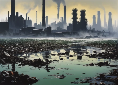industrial landscape,post-apocalyptic landscape,refinery,environmental pollution,chemical plant,pollution,the pollution,environmental destruction,petrochemicals,petrochemical,environmental disaster,industrial,environment pollution,industrial ruin,industries,heavy water factory,industrial plant,industry,industrial area,wasteland,Art,Artistic Painting,Artistic Painting 24