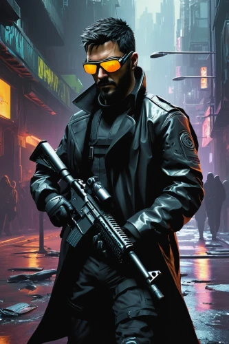 cyberpunk,terminator,cyber glasses,sci fiction illustration,spy,infiltrator,enforcer,mercenary,game illustration,renegade,blade,pandemic,kalashnikov,agent,cg artwork,mute,matrix,merc,spy visual,sniper,Conceptual Art,Graffiti Art,Graffiti Art 12