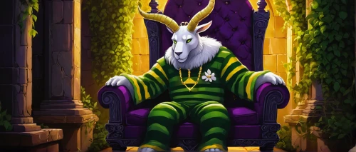 throne,the throne,magistrate,goatflower,patrol,high priest,defense,oryx,regal,priest,king caudata,druid,hunting seat,sitting on a chair,fantasy picture,emperor,mezzelune,thrones,armchair,horn of amaltheia,Illustration,Abstract Fantasy,Abstract Fantasy 12