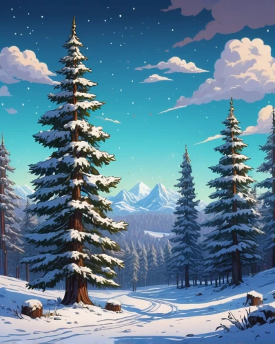 christmas snowy background,winter background,christmas landscape,christmasbackground,christmas wallpaper,snowy landscape,snow landscape,christmas banner,snow scene,coniferous forest,winter landscape,christmas background,landscape background,spruce-fir forest,snowflake background,snowy mountains,cartoon video game background,fir forest,winter forest,fir trees,Illustration,Abstract Fantasy,Abstract Fantasy 01