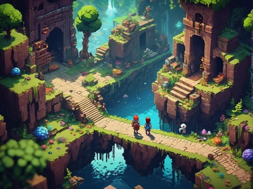 chasm,wishing well,game illustration,fairy village,isometric,a small waterfall,ancient city,ravine,3d fantasy,underwater oasis,oasis,tower fall,development concept,druid grove,game art,tiny world,waterfall,water falls,the brook,bird kingdom,Unique,3D,Panoramic