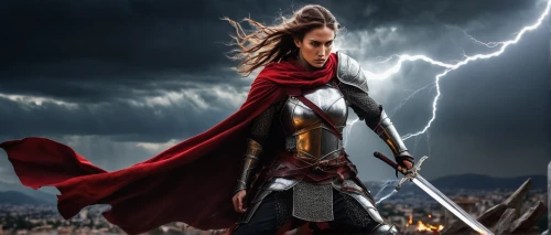 god of thunder,thor,female warrior,scarlet witch,norse,strong woman,heroic fantasy,warrior woman,strong women,digital compositing,biblical narrative characters,strom,woman power,woman strong,thracian,sparta,king arthur,thorin,joan of arc,lokdepot,Art,Classical Oil Painting,Classical Oil Painting 22