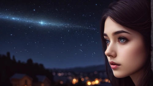 sci fiction illustration,moon and star background,fantasy picture,starry sky,mystical portrait of a girl,digital compositing,the moon and the stars,moon and star,world digital painting,fantasy portrait,astronomer,stars and moon,falling star,starlight,fantasy art,orion,aurora,night stars,cassiopeia,night star,Illustration,Realistic Fantasy,Realistic Fantasy 07