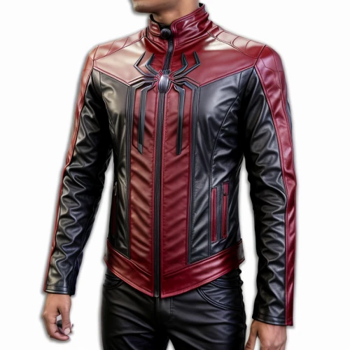star-lord peter jason quill,bolero jacket,jacket,bicycle clothing,leather texture,bicycle jersey,martial arts uniform,men's suit,maroon,red super hero,leather jacket,silk red,matador,men clothes,black-red gold,latex clothing,leather,men's wear,iron-man,ocelot