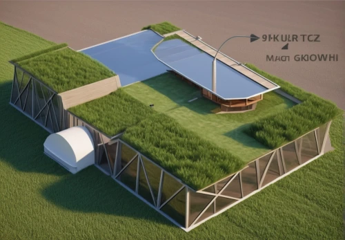 grass roof,dug-out pool,sewage treatment plant,turf roof,eco-construction,water tank,greenhouse cover,solar cell base,enclosure,3d rendering,wastewater treatment,soccer-specific stadium,artificial grass,moveable bridge,cube stilt houses,straw roofing,crown render,3d mockup,will free enclosure,development concept,Photography,General,Realistic