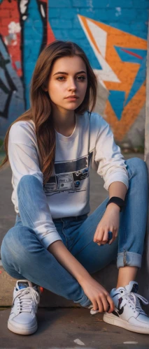 jeans background,girl in t-shirt,skater,long-sleeved t-shirt,adidas,portrait background,concrete background,denim background,graffiti,teen,vans,girl sitting,isolated t-shirt,menswear for women,photos on clothes line,tshirt,sneakers,converse,female model,gap kids,Art,Artistic Painting,Artistic Painting 35