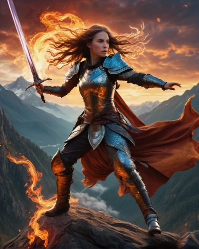 female warrior,heroic fantasy,warrior woman,joan of arc,swordswoman,fantasy picture,cg artwork,fantasy woman,digital compositing,wind warrior,massively multiplayer online role-playing game,fantasy art,symetra,mulan,strong woman,fantasy warrior,ronda,strong women,pocahontas,fantasy portrait,Illustration,Paper based,Paper Based 22