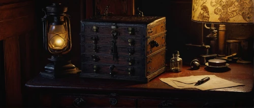 music chest,treasure chest,vintage lantern,card box,nightstand,assay office in bannack,secretary desk,lyre box,courier box,kerosene lamp,grandfather clock,wooden box,armoire,guestbook,attache case,clockmaker,chest of drawers,writing desk,cabinet,bedside table,Illustration,Black and White,Black and White 22