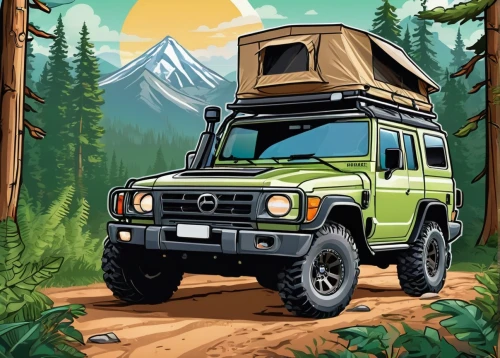 mercedes-benz g-class,expedition camping vehicle,camping car,toyota fj cruiser,travel trailer poster,teardrop camper,vanagon,toyota land cruiser,isuzu trooper,jeep wagoneer,land rover defender,suzuki jimny,toyota 4runner,camper,vanlife,land rover discovery,campervan,small camper,ford bronco ii,roof tent,Unique,Design,Sticker