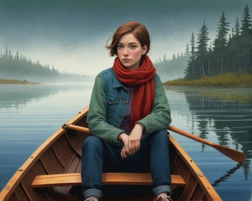 girl on the river,girl on the boat,girl in a long,canoe,girl with bread-and-butter,perched on a log,autumn icon,rowboat,world digital painting,girl sitting,portrait background,fantasy portrait,mystical portrait of a girl,artist portrait,nora,portrait of a girl,the blonde in the river,sci fiction illustration,boat landscape,girl portrait,Illustration,Black and White,Black and White 22