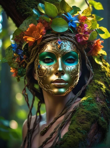 dryad,faery,faerie,bodypainting,face paint,fae,the enchantress,body painting,girl in a wreath,headdress,natural cosmetics,faun,mother earth,venetian mask,natural cosmetic,golden mask,fairy queen,laurel wreath,fairy peacock,tree crown,Photography,Artistic Photography,Artistic Photography 08