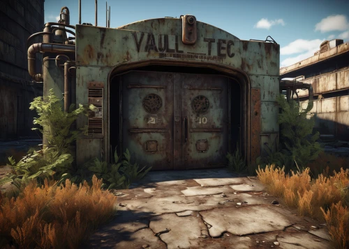 vault,salvage yard,valve,fallout shelter,rusty door,vault (gymnastics),building valley,metal rust,rusted,wasteland,rusting,rustic,fallout4,animal containment facility,outhouse,castle iron market,valley bulldog,rust,high valley,rust truck,Illustration,Paper based,Paper Based 22