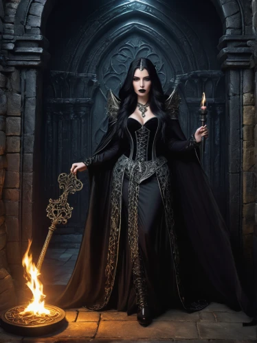 sorceress,gothic woman,gothic portrait,priestess,gothic fashion,the enchantress,candlemaker,flickering flame,gothic style,black candle,dark gothic mood,the witch,dodge warlock,celebration of witches,vampire woman,gothic,fantasy art,goth woman,heroic fantasy,fantasy portrait,Photography,Fashion Photography,Fashion Photography 17