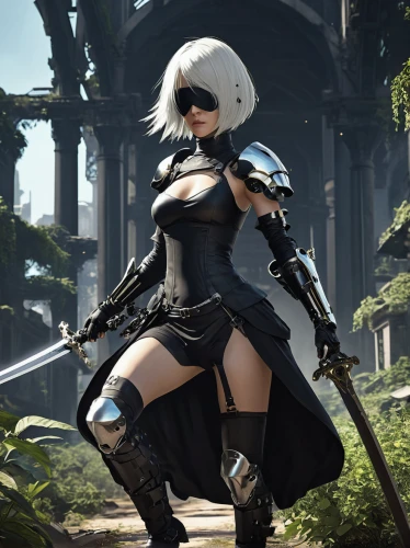 a200,swordswoman,assassin,tiber riven,female warrior,huntress,witcher,game character,katana,dark elf,mercenary,gara,femme fatale,ren,elza,blade,sorceress,goddess of justice,background ivy,archer,Conceptual Art,Fantasy,Fantasy 06