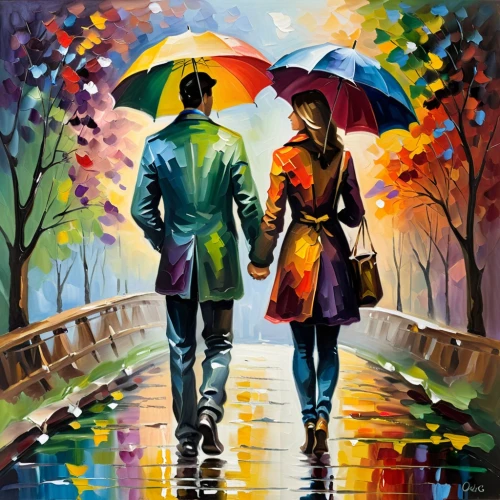 walking in the rain,oil painting on canvas,young couple,two people,umbrellas,art painting,romantic scene,love couple,couple in love,in the rain,oil painting,as a couple,man with umbrella,motif,beautiful couple,couple,couple - relationship,loving couple sunrise,man and woman,umbrella,Conceptual Art,Oil color,Oil Color 22