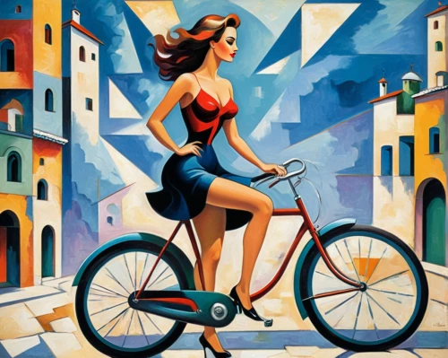 woman bicycle,david bates,bicycle,art deco woman,bike pop art,bicycle ride,bicycling,bicycles,cyclist,bicycle clothing,girl with a wheel,artistic cycling,bicycle riding,retro pin up girl,cycling,racing bicycle,pin up girl,pin-up girl,retro women,city bike,Art,Artistic Painting,Artistic Painting 42
