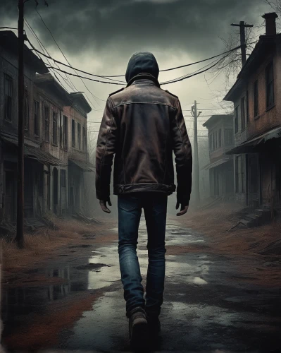 world digital painting,game illustration,photoshop manipulation,action-adventure game,photo manipulation,digital compositing,sci fiction illustration,walking in the rain,pedestrian,hooded man,walking man,mystery book cover,a pedestrian,game art,digital painting,standing man,background images,weather-beaten,road forgotten,image manipulation,Illustration,Abstract Fantasy,Abstract Fantasy 06