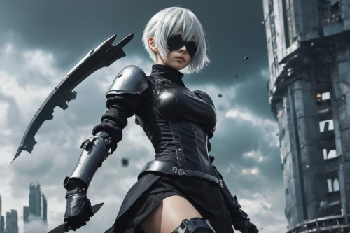 a200,huntress,swordswoman,dark elf,female warrior,black cat,witcher,game character,massively multiplayer online role-playing game,katana,grey fox,femme fatale,black widow,assassin,excalibur,gara,mercenary,cosplay image,blade,underworld,Illustration,Realistic Fantasy,Realistic Fantasy 19