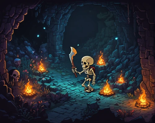 catacombs,dungeon,dungeons,pit cave,cave tour,hollow way,basement,game illustration,mausoleum ruins,cellar,crypt,cave,hall of the fallen,skeletons,vintage skeleton,witch's house,necropolis,adventure game,burial chamber,the wolf pit,Conceptual Art,Sci-Fi,Sci-Fi 01