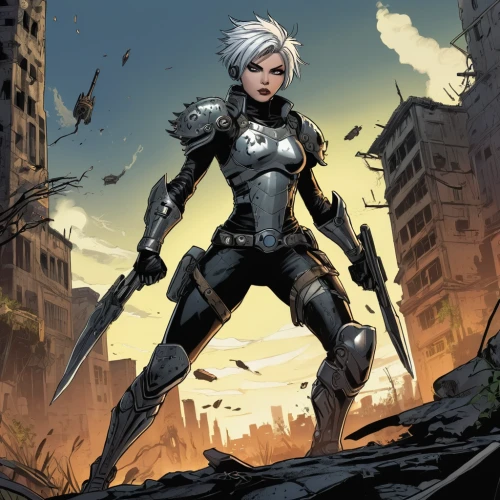 grey fox,female warrior,a200,huntress,sci fiction illustration,tiber riven,mercenary,gara,nova,bastion,neottia nidus-avis,silver,swordswoman,crusader,heroic fantasy,game illustration,vector girl,renegade,cg artwork,archer,Illustration,American Style,American Style 13