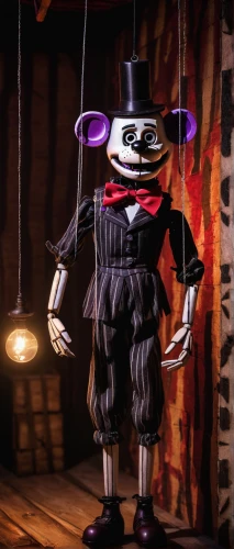 marionette,string puppet,puppet,ringmaster,a voodoo doll,puppeteer,creepy clown,horror clown,the voodoo doll,geppetto,scary clown,voo doo doll,puppet theatre,pinocchio,jigsaw,endoskeleton,wind-up toy,voodoo doll,black pete,3d render,Illustration,Paper based,Paper Based 06