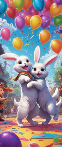 easter theme,easter festival,easter rabbits,rabbits,bunnies,rainbow rabbit,happy easter hunt,animal balloons,hare trail,easter background,easter banner,children's background,rabbit family,rabbits and hares,balloon trip,white rabbit,easter celebration,colorful balloons,whimsical animals,easter bunny,Conceptual Art,Fantasy,Fantasy 30