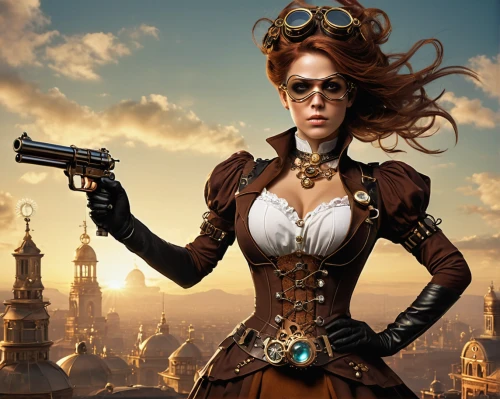 steampunk,steampunk gears,girl with gun,woman holding gun,girl with a gun,tower flintlock,massively multiplayer online role-playing game,gunfighter,sci fiction illustration,lady pointing,photoshop manipulation,clockmaker,flintlock pistol,gunsmith,streampunk,digital compositing,image manipulation,female doctor,venetia,the victorian era,Conceptual Art,Daily,Daily 04