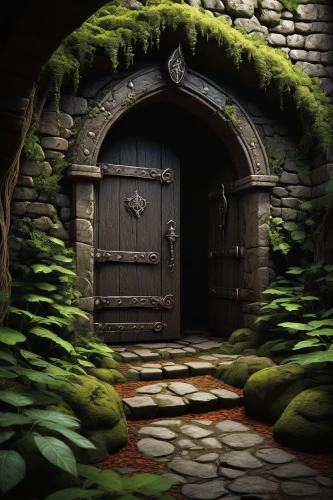 fairy door,the threshold of the house,threshold,hobbiton,labyrinth,doorway,hobbit,witch's house,garden door,creepy doorway,the door,wooden door,dungeons,ancient house,stone oven,3d render,wine cellar,gateway,dungeon,doors,Illustration,Vector,Vector 03