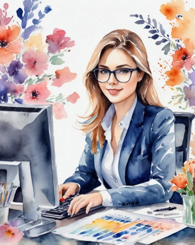 watercolor floral background,watercolor women accessory,watercolor background,floral background,women in technology,bussiness woman,illustrator,flower painting,fashion illustration,place of work women,watercolor roses and basket,fashion vector,watercolor painting,office worker,watercolor flowers,flower illustrative,girl at the computer,online business,japanese floral background,work at home,Illustration,Paper based,Paper Based 25