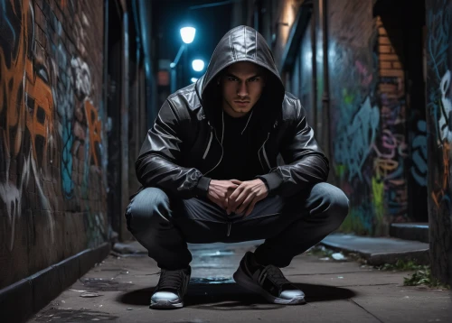 hooded man,hooded,urban,dj,hood,grime,photo session at night,alleyway,oskar,slum,street life,black city,hoodie,city ​​portrait,streets,rapper,alley,novelist,portrait photography,photo session in torn clothes,Illustration,Black and White,Black and White 01
