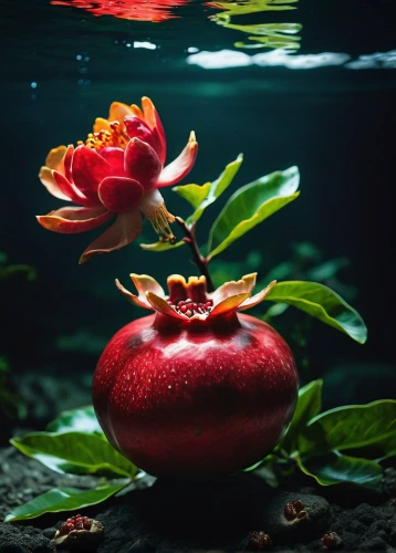 pomegranate,water lotus,red water lily,water flower,flower water,water apple,rose apples,pitaya,lily water,fruits of the sea,pond flower,water plants,water plant,aquatic herb,still life photography,bulbous flowers,mystic light food photography,flower of water-lily,red apple,aquatic plant,Photography,Artistic Photography,Artistic Photography 01