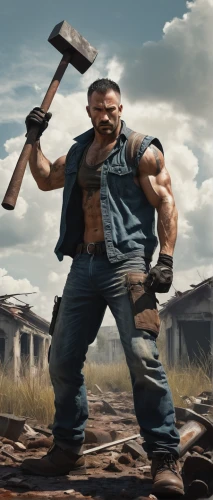 pubg mascot,axe,blacksmith,pickaxe,janitor,dane axe,bricklayer,barbarian,builder,ironworker,claw hammer,throwing axe,butcher ax,miner,merle black,mercenary,a hammer,machete,lumberjack,heavy construction,Illustration,Japanese style,Japanese Style 08