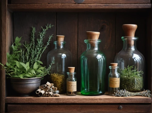 aromatic herbs,herbes de provence,homeopathically,apothecary,naturopathy,bottles of essential oils,medicinal herbs,culinary herbs,johannis herbs,vintage anise green background,herbal medicine,garden herbs,aromatic herb,winter savory,summer savory,olive oil,balsamic vinegar,glass containers,medicinal plants,wild herbs,Photography,Documentary Photography,Documentary Photography 23