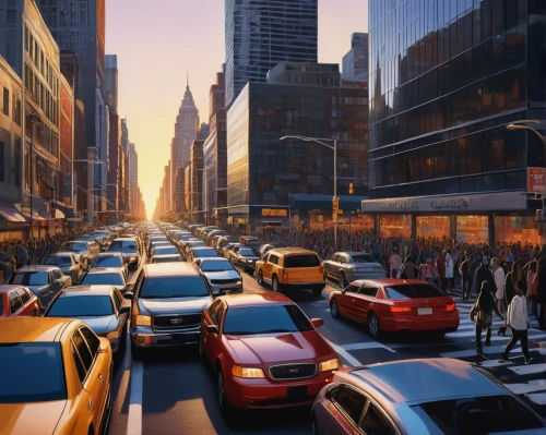 new york streets,evening traffic,city highway,cityscape,pedestrian,ny,manhattan,pedestrians,transport and traffic,business district,street scene,metropolis,intersection,nyc,urban,new york,new york taxi,cities,heavy traffic,traffic,Illustration,Black and White,Black and White 24
