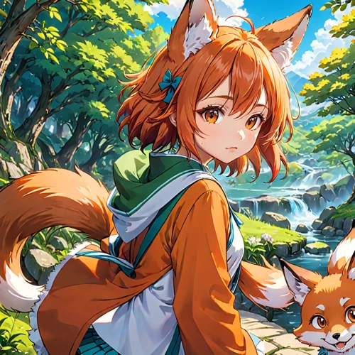 garden-fox tail,cute fox,child fox,adorable fox,dhole,fox,little fox,foxes,vulpes vulpes,a fox,kitsune,chestnut tiger,foxtail,tails,inari,fennec,vicuña,furta,redfox,fox stacked animals,Anime,Anime,Traditional