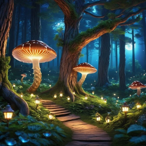 mushroom landscape,fairy forest,enchanted forest,forest mushrooms,fairytale forest,forest mushroom,toadstools,mushrooms,fairy world,fairy village,mushroom island,forest of dreams,fairy lanterns,elven forest,forest floor,umbrella mushrooms,cartoon forest,fireflies,forest path,edible mushrooms,Photography,General,Realistic