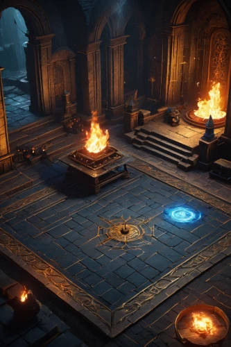 fireplaces,dungeon,the eternal flame,games of light,dungeons,hall of the fallen,collected game assets,massively multiplayer online role-playing game,floor fountain,hearth,crucible,torchlight,chamber,candlemaker,catacombs,stone floor,crypt,visual effect lighting,chess game,sepulchre,Art,Classical Oil Painting,Classical Oil Painting 34